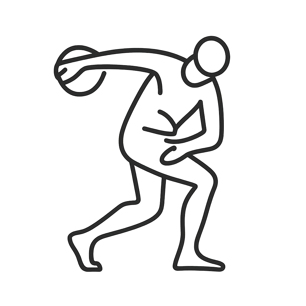 Abstract black and white illustration of a ball-throwing athlete with no defined background.
